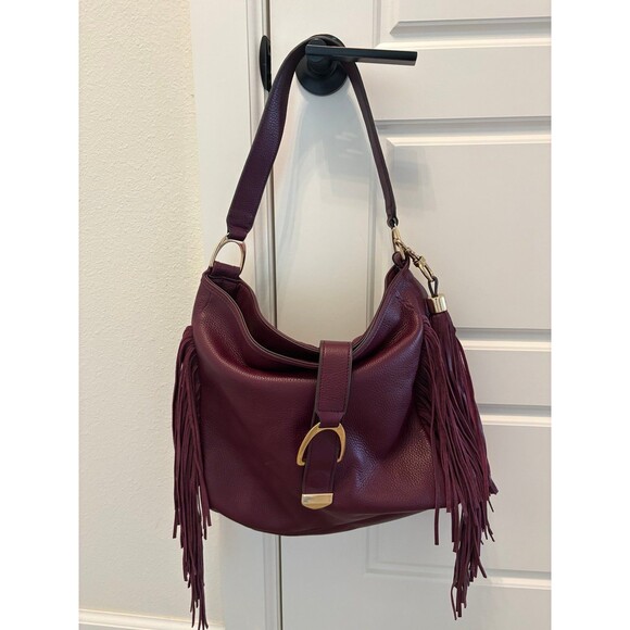 GILI Handbags - Burgundy Genuine Leather GILI Fringe Slouchy Hobo